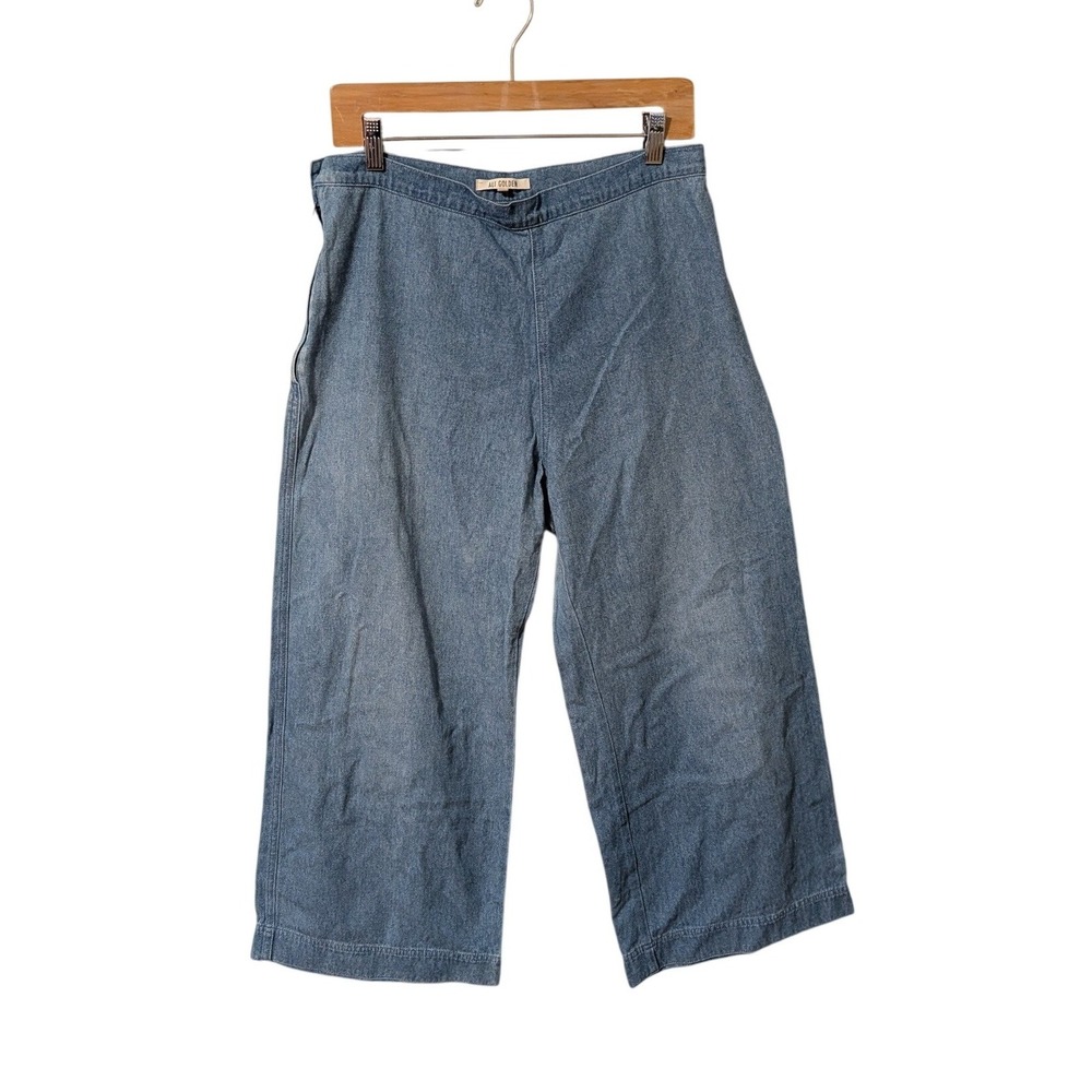 Ali Golden Light Wash Blue Denim Wide Leg Cropped Pants Size L